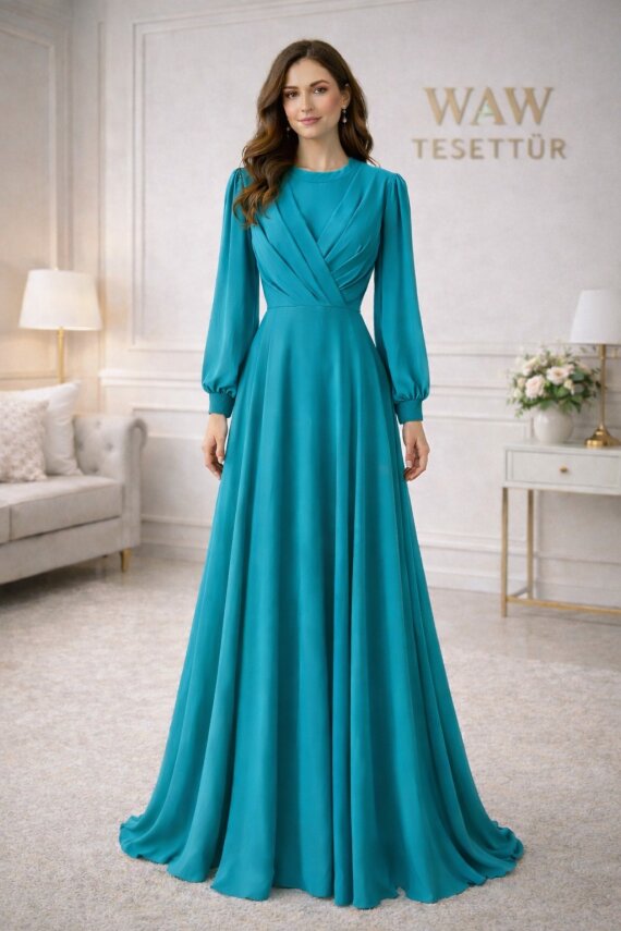 Önü Çapraz Şifon Abiye - Şal Hediyeli - 4