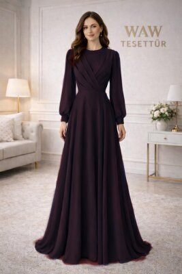 Önü Çapraz Şifon Abiye - Şal Hediyeli (Kemersiz) - 3