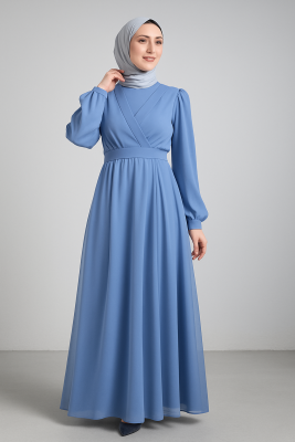 Önü Çapraz Şifon Elbise - Şal Hediyeli - Waw Tesettür