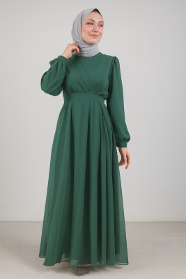 Önü Çapraz Şifon Elbise - Şal Hediyeli - 4