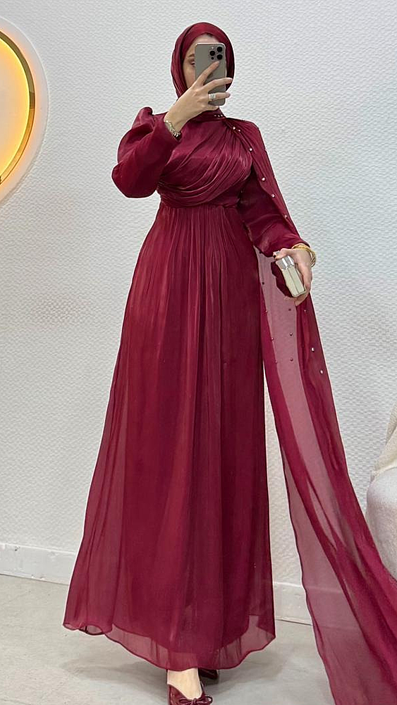 Önü Çapraz Taşlı Abiye - Waw Tesettür