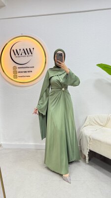 Pelerinli Saten Abiye - Waw Tesettür