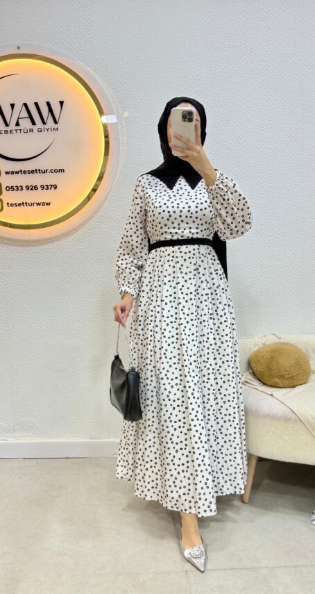 1 AL 1 BEDAVA - Puantiyeli Bebe Yaka Elbise - 2