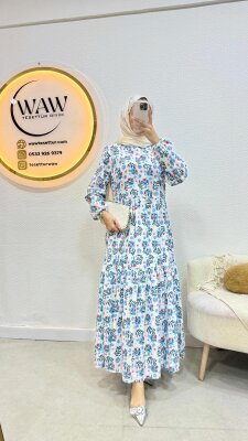 Robalı Elbise Açık Mavi