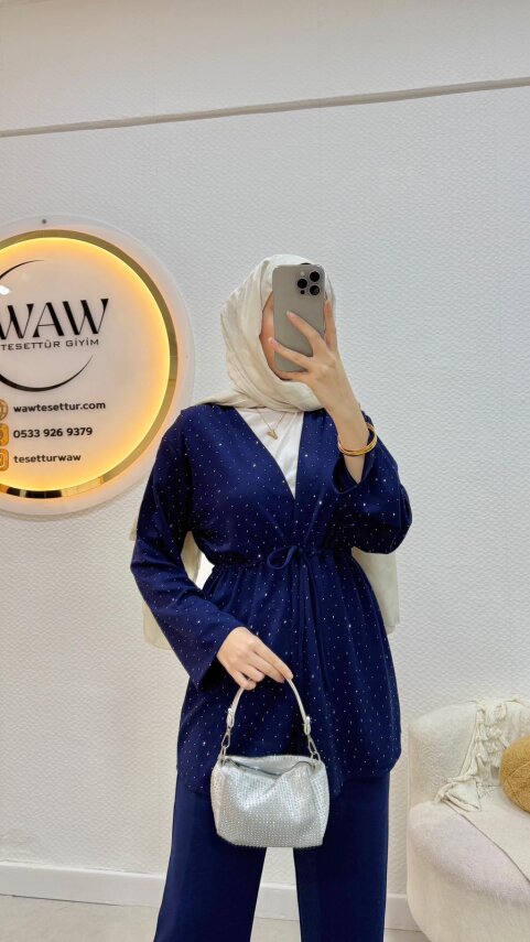 1 AL 1 BEDAVA - Taşlı Kimono Takım - 8