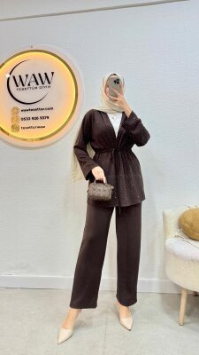 1 AL 1 BEDAVA - Taşlı Kimono Takım - Waw Tesettür