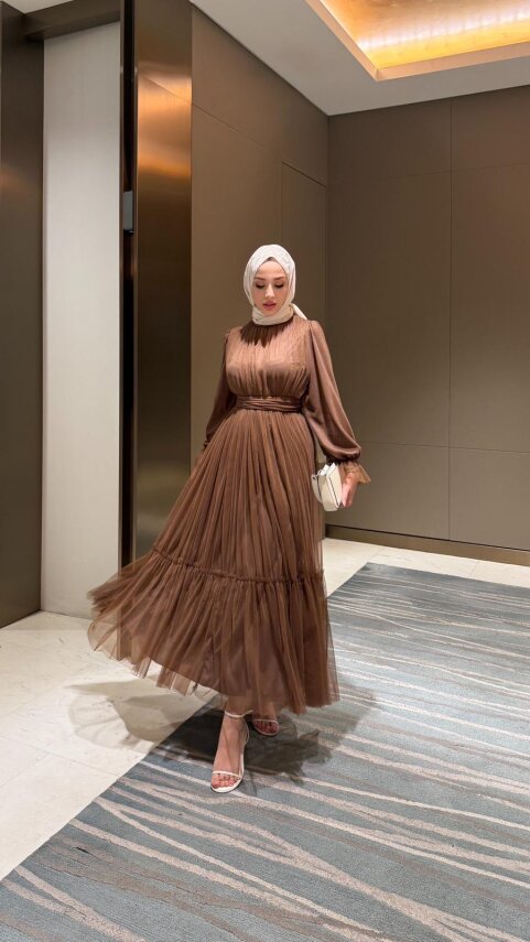 Tül Elbise - Şal Hediyeli - Waw Tesettür